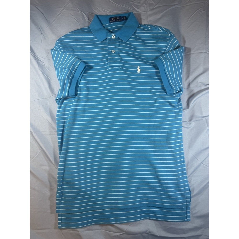 Polo Ralph Lauren Men's Light Blue & White Striped Polo Size Small